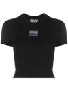 Versace Jeans Couture Logo-patch Cotton Crop Top In Black