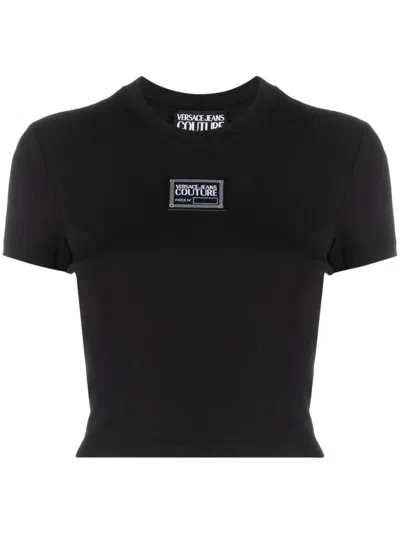 Versace Jeans Couture Logo-patch Cotton Crop Top In Black