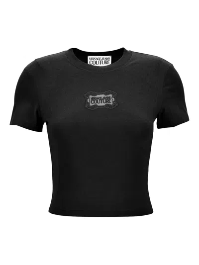 Versace Jeans Couture Logo-patch Crop T-shirt In Black