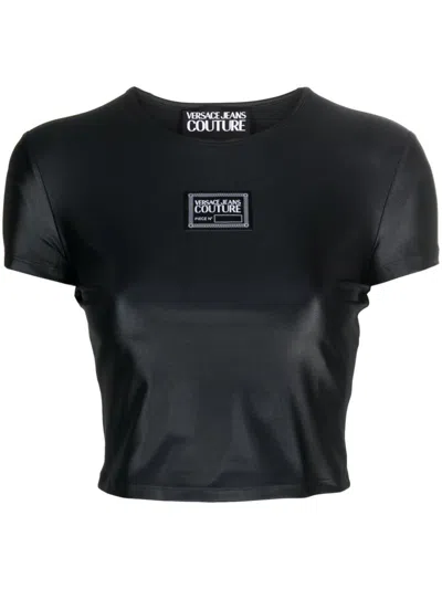 Versace Jeans Couture Logo-patch Cropped T-shirt In Black