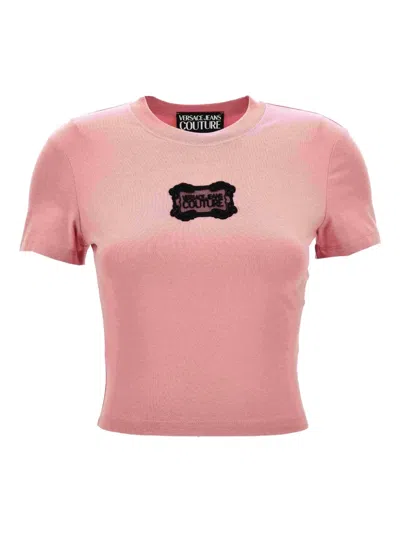 Versace Jeans Couture Logo-patch Cropped T-shirt In Pink