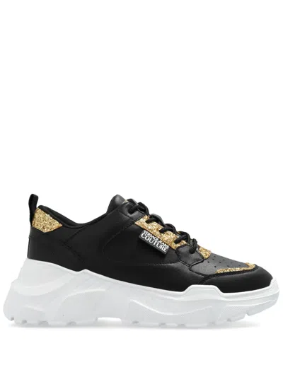 VERSACE JEANS COUTURE LOGO-PATCH GLITTER-DETAILING SNEAKERS