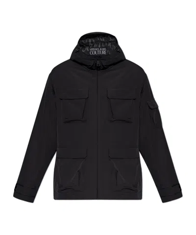 Versace Jeans Couture Logo Patch Hooded Insulated Jacket In Black