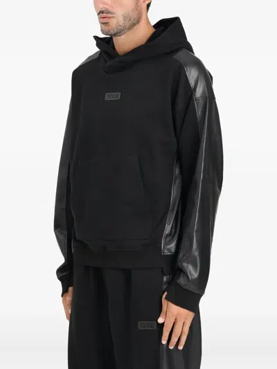 Versace Jeans Couture Black Leather Panels Hoodie