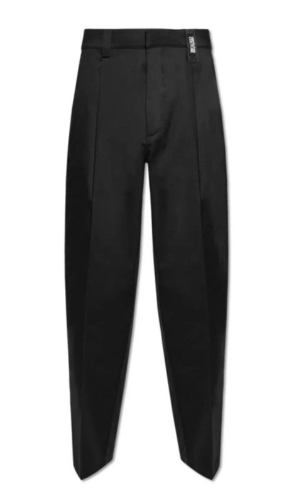 Versace Jeans Couture Logo Patch Pleated Trousers In Black