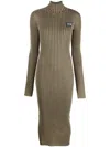 Versace Jeans Couture Logo Patch Ribbed Midi Dress In Grün