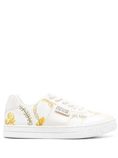 Versace Jeans Couture Logo-patch Round-toe Sneakers In White