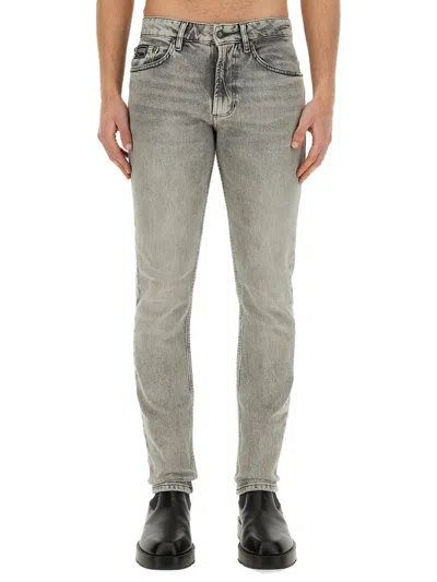 Versace Jeans Couture Logo Patch Straight Leg Jeans In Grey