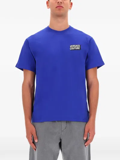 Versace Jeans Couture Crew Neck Short Sleeve Straight Hem T-shirt In Blue