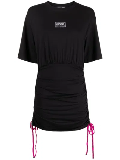 Versace Jeans Couture Logo-patch Ruched Minidress In Black