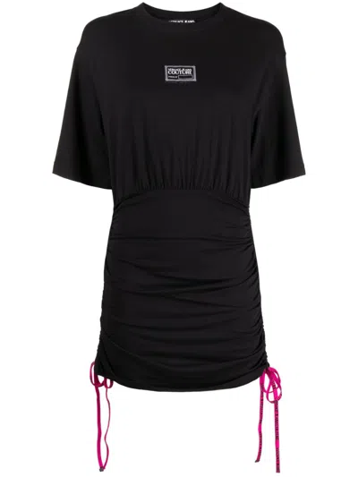 Versace Jeans Couture Logo-patch Ruched Minidress In Schwarz