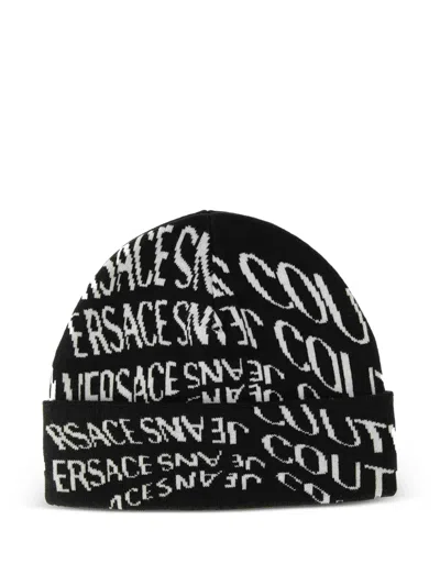 Versace Jeans Couture Logo-pattern Beanie In Black