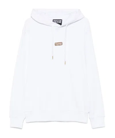 Versace Jeans Couture Logo-plaque Drawstring Hoodie In White