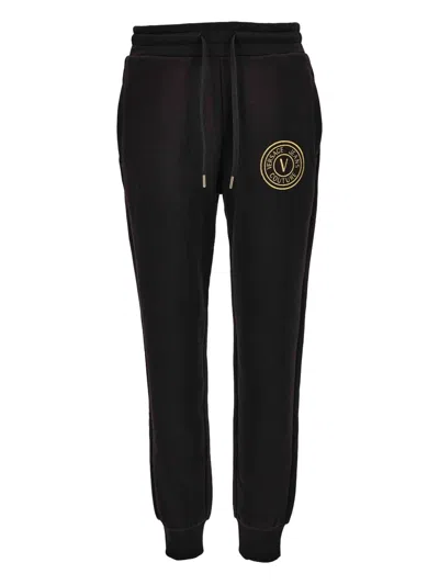 Versace Jeans Couture Logo-plaque Drawstring Trousers In Black