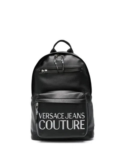 Versace Jeans Couture Logo-plaque Faux-leather Backpack In Black