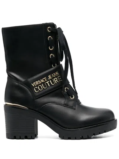 Versace Jeans Couture Logo-plaque Lace-up Boots In Black