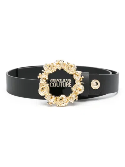 Versace Jeans Couture Logo-plaque Leather Belt In Black
