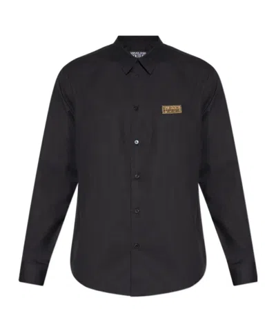 Versace Jeans Couture Logo Plaque Long-sleeved Shirt In Black