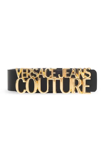 Versace Jeans Couture Logo Plaque Straight Tip Belt In Black