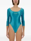 Versace Jeans Couture Warranty Logo Bodysuit With Deep Scoop Neckline In Blue