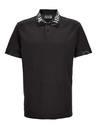 Versace Jeans Couture Logo-print Collar Polo Shirt In Black
