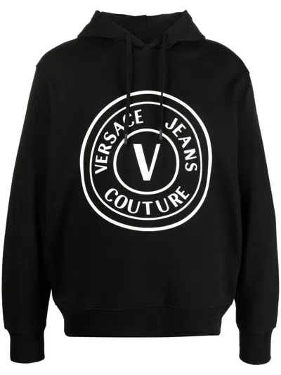 Versace Jeans Couture Logo-embellished Sweatshirt With Hood For Men In Black