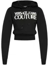 Versace Jeans Couture Cropped Black Sweatshirt With Hood And Logo Detail In Black