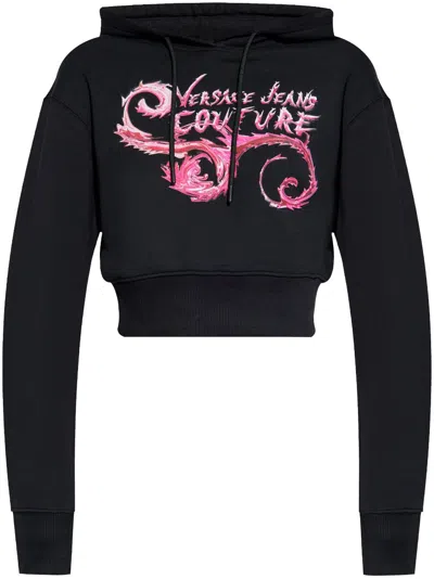 Versace Jeans Couture Logo-print Cotton Hoodie In Black