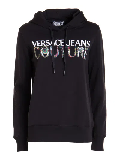 VERSACE JEANS COUTURE LOGO PRINT COTTON HOODIE.
