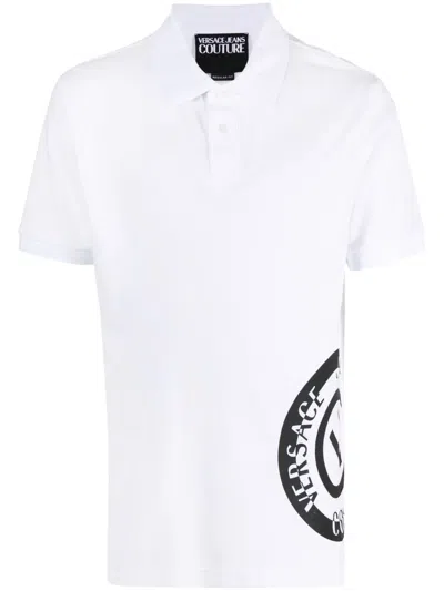 Versace Jeans Couture Logo-print Cotton Polo Shirt In White