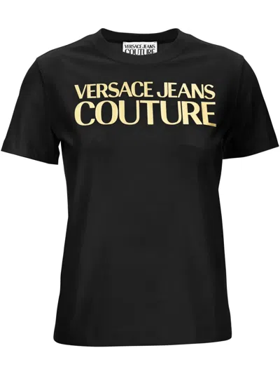 Versace Jeans Couture Fitted Short Sleeve Crew Neck Top In Black