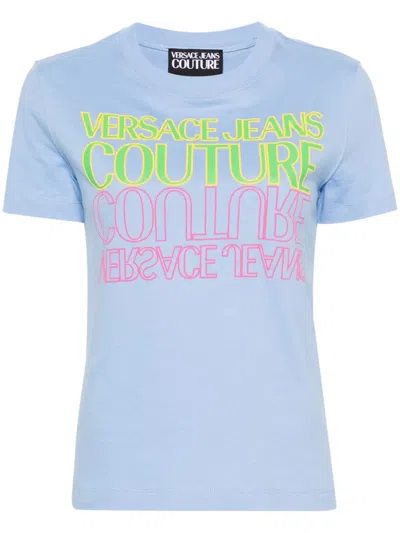 Versace Jeans Couture Woman T-shirt Lilac Size S Cotton In Blue