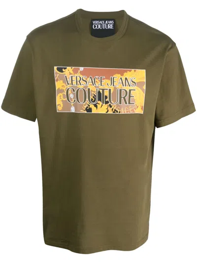 Versace Jeans Couture Logo-print Cotton T-shirt In Green