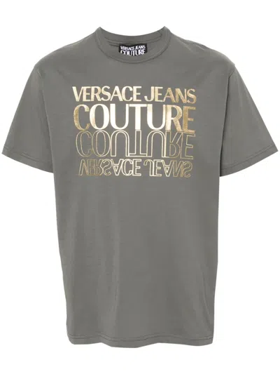 Versace Jeans Couture Logo-print Cotton T-shirt In Grey