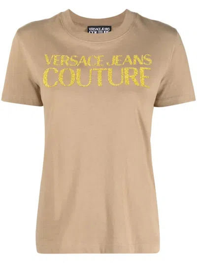 Versace Jeans Couture Logo-print Cotton T-shirt In Neutrals