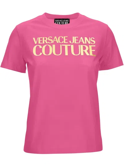 Versace Jeans Couture Logo-print Cotton T-shirt In Pink