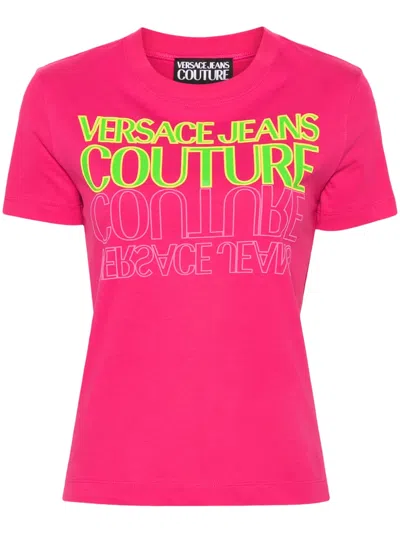 Versace Jeans Couture T-shirt Mit Logo-print In Rosa