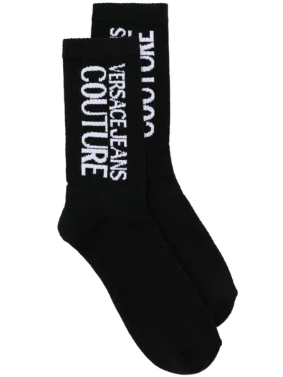 Versace Jeans Couture Logo-print Crew Socks In Black