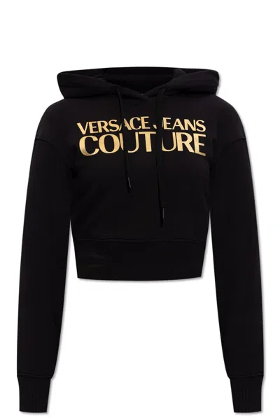 VERSACE JEANS COUTURE LOGO PRINT CROPPED HOODIE