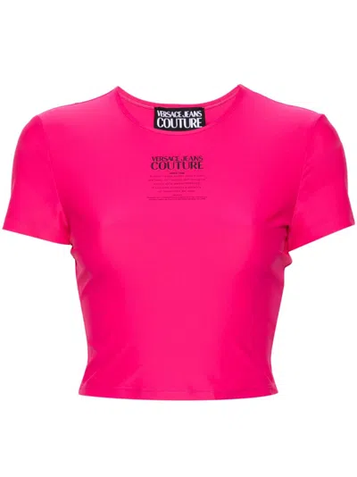 Versace Jeans Couture Logo-print Cropped T-shirt In Purple
