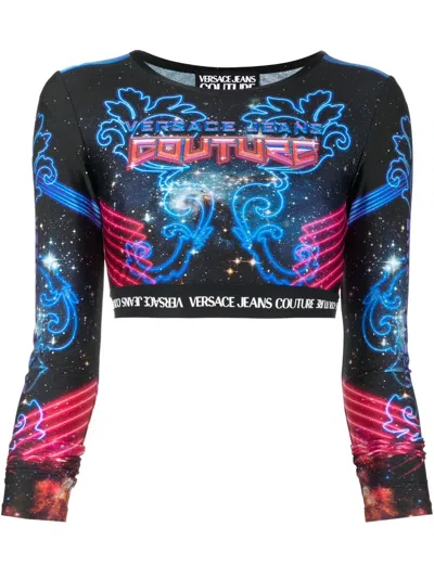 Versace Jeans Couture Logo-print Cropped Top In Blue