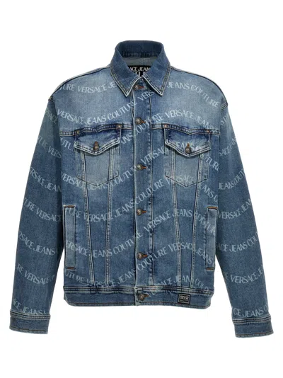 Versace Jeans Couture Logo Print Denim Jacket In Light Blue