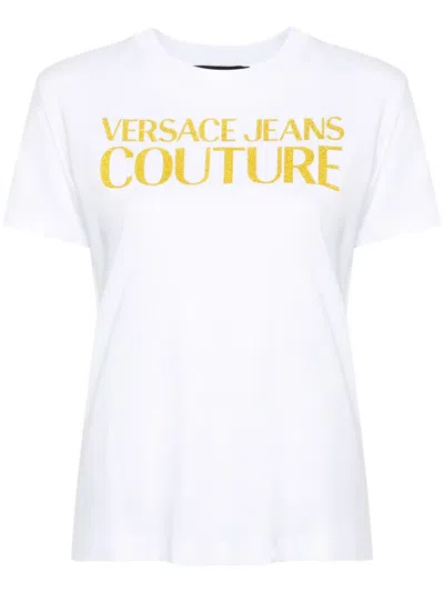 Versace Jeans Couture Logo-print Glittered T-shirt In White