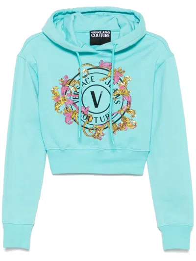 Versace Jeans Couture Logo-print Hoodie In Blue