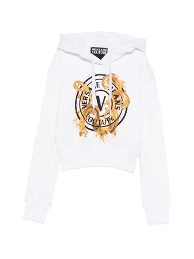 Versace Jeans Couture White Graphic Logo Detail Hoodie In Neutral
