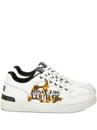 VERSACE JEANS COUTURE LOGO-PRINT LEATHER TRAINERS