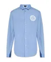 Versace Jeans Couture Logo Print Long-sleeved Shirt In Blue