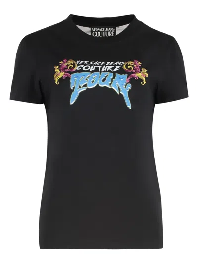 Versace Jeans Couture Logo Print Sequin Embellished T-shirt In Black
