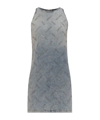 Versace Jeans Couture Logo Print Mini Dress In Gray