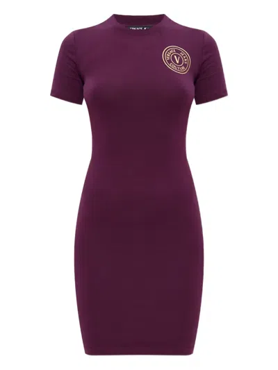 Versace Jeans Couture Logo-print Mini Dress In Purple